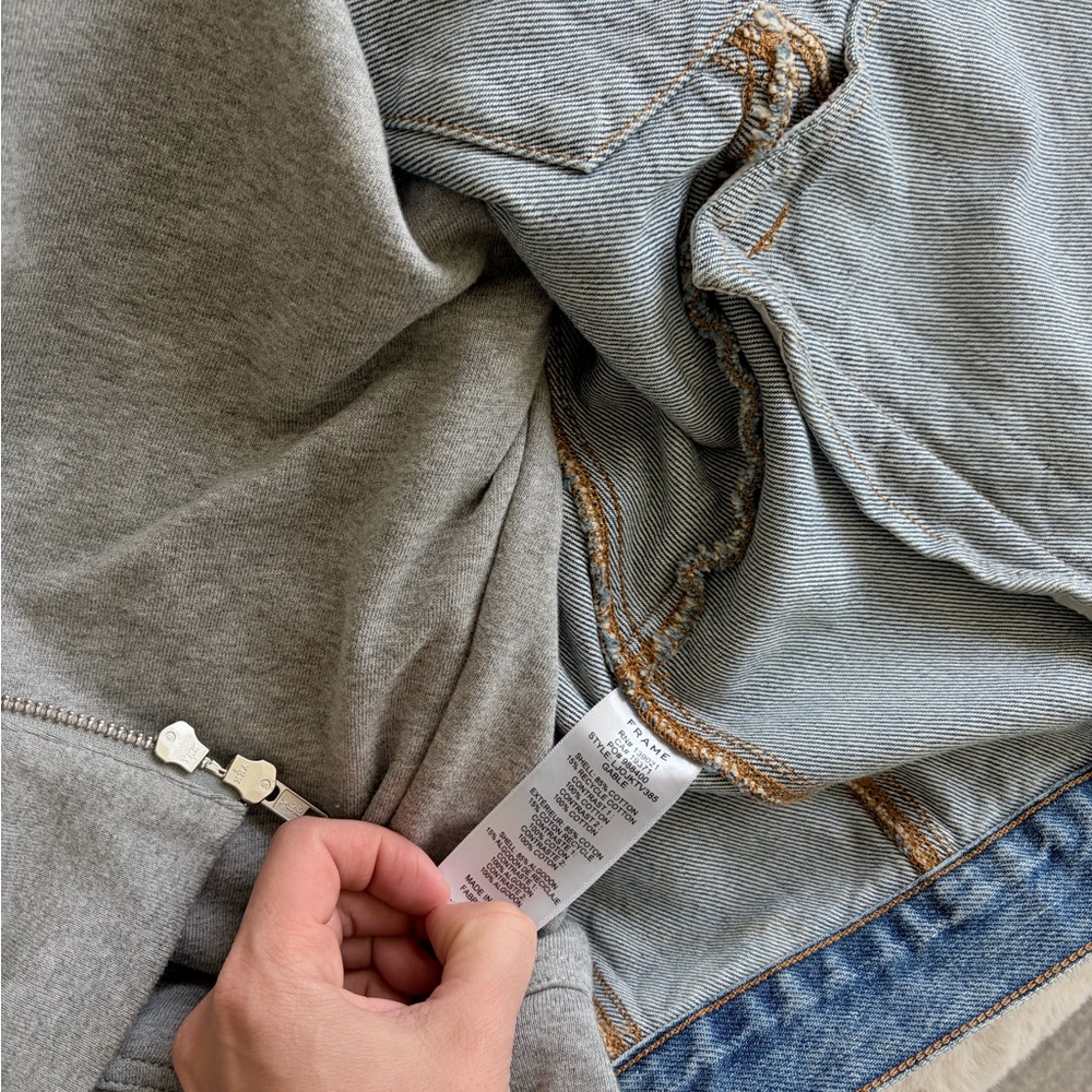 Frame Denim Jacket with Gray Hoodie - Picture 3 of 4